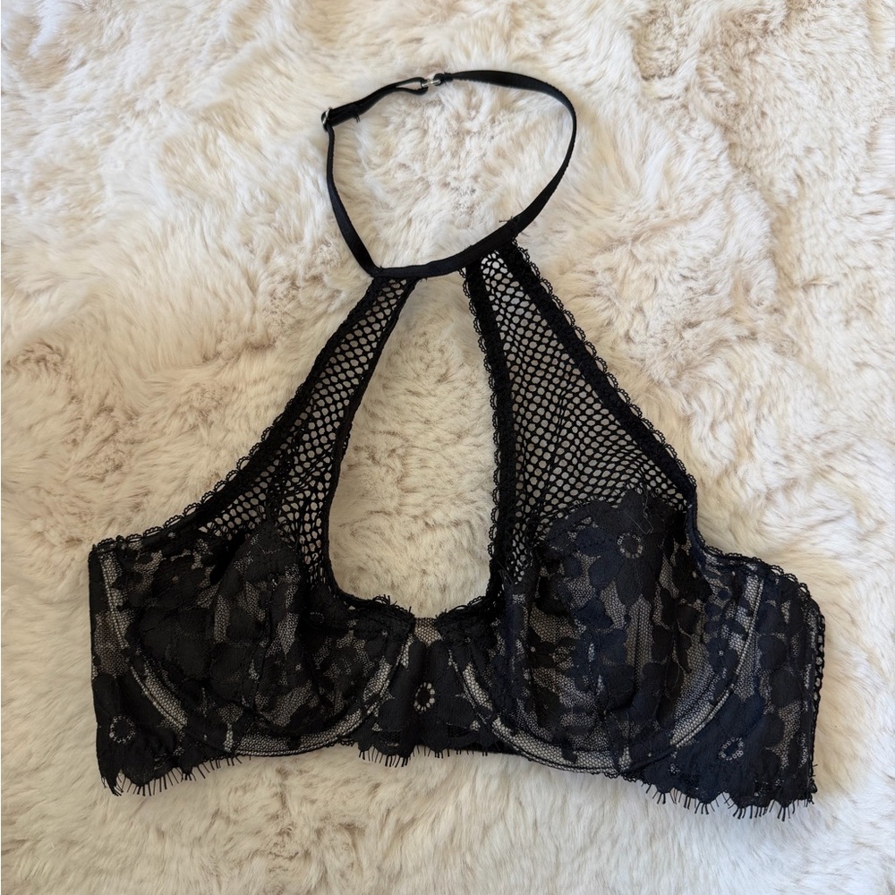 Victoria’s Secret dream Angels Halter Unlined Demi Bra 32B Black Lace